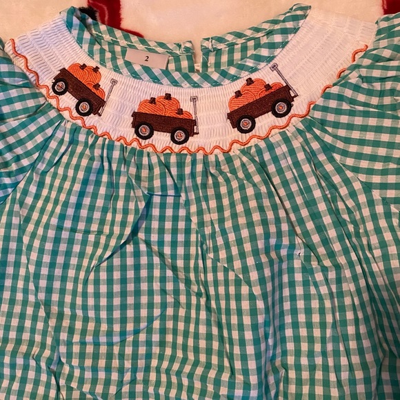 Honey bean smocked pumpkin wagon dress new - Picture 3 of 4